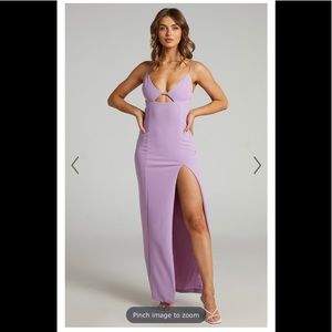 Showpo Nikkolyn Cut Out Thigh Split Maxi Dress in Lilac